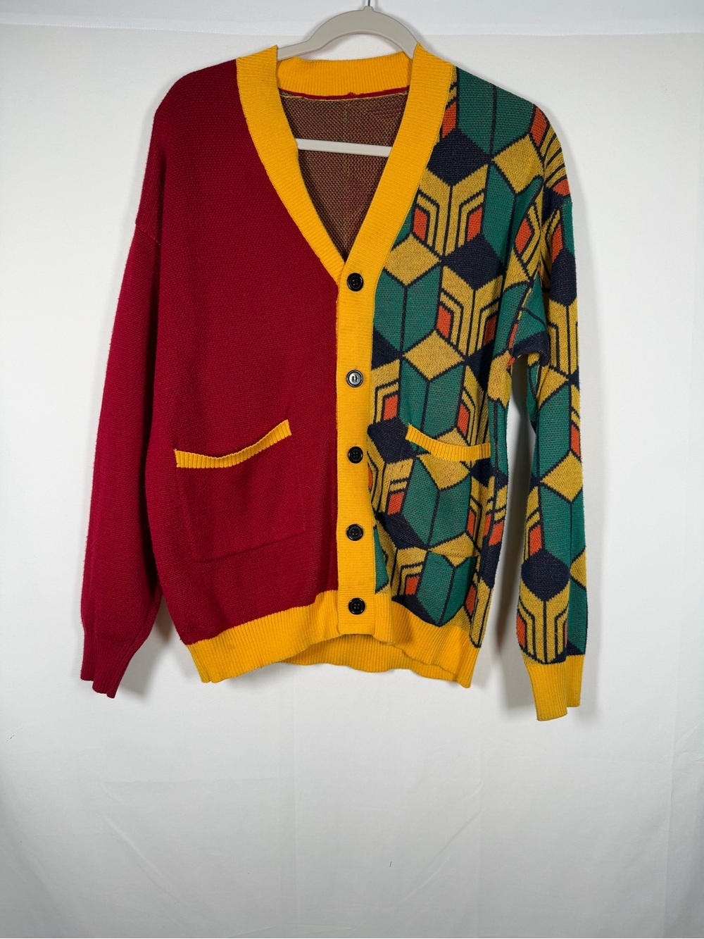 Men's Colorblock Geometric Cardigan Sweater - Artsy, Grandpa